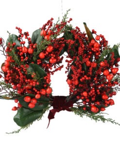 ΣΤΕΦΑΝΙ ΠΡΑΣΙΝΟ ΜΕ ΦΥΛΛΑ ΚΑΙ ΚΟΚΚΙΝΑ BERRIES Kaemingk – 681382